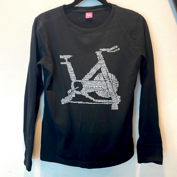 Tops - “Spinning” 🚴 Black Woman’s Tee Medium